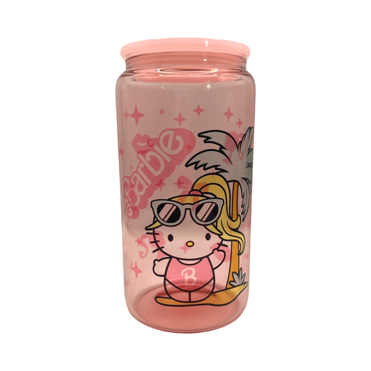 16oz Pink Surfer Kitty Glass Can