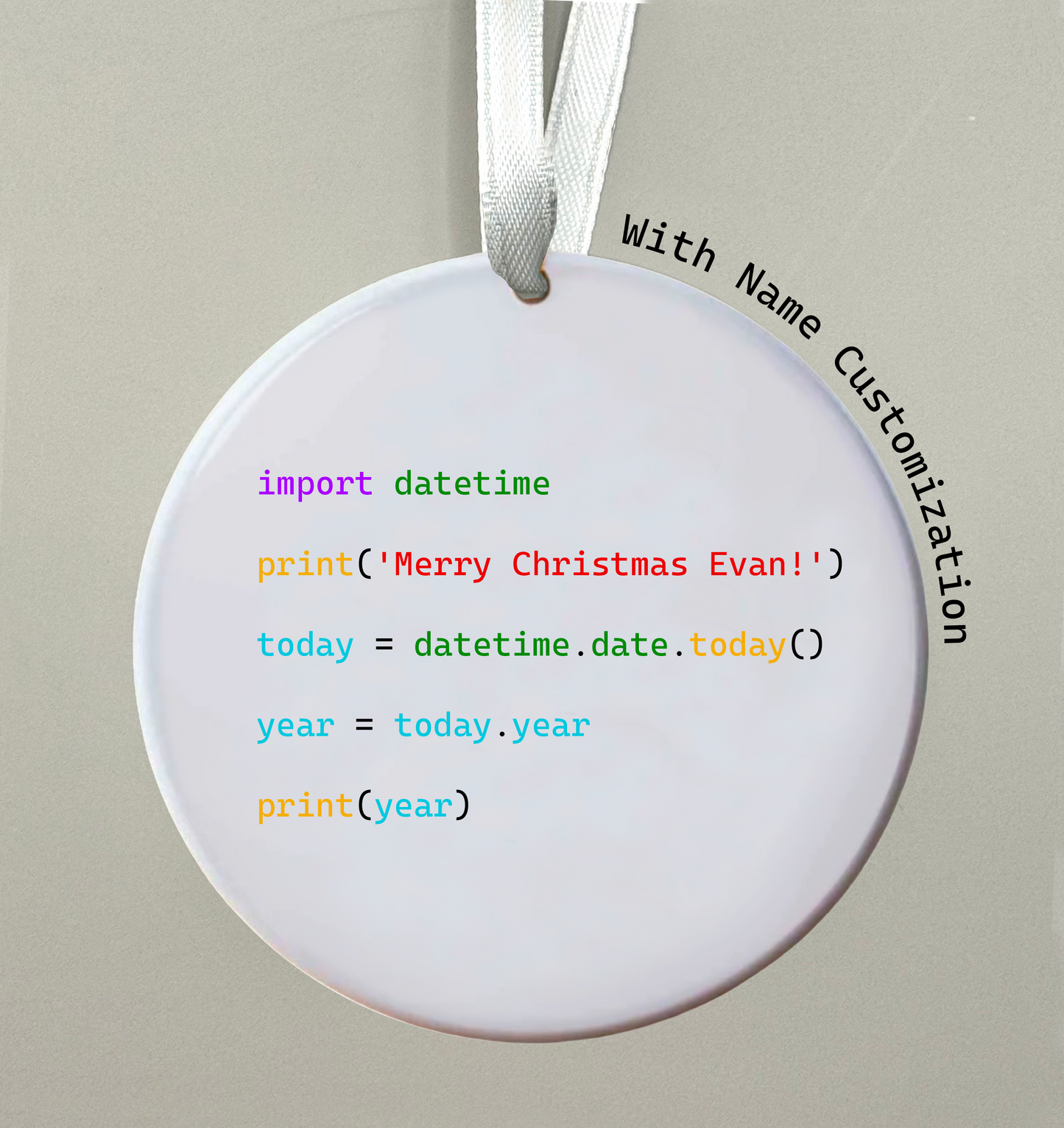 Customizable Ceramic Python Code Christmas Ornament