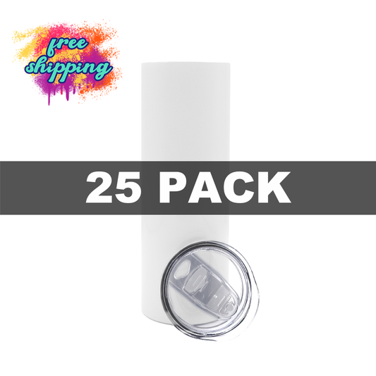20oz FLAT Bottom Slide Top Sublimation Tumbler with Plastic Straw - 25 PACK
