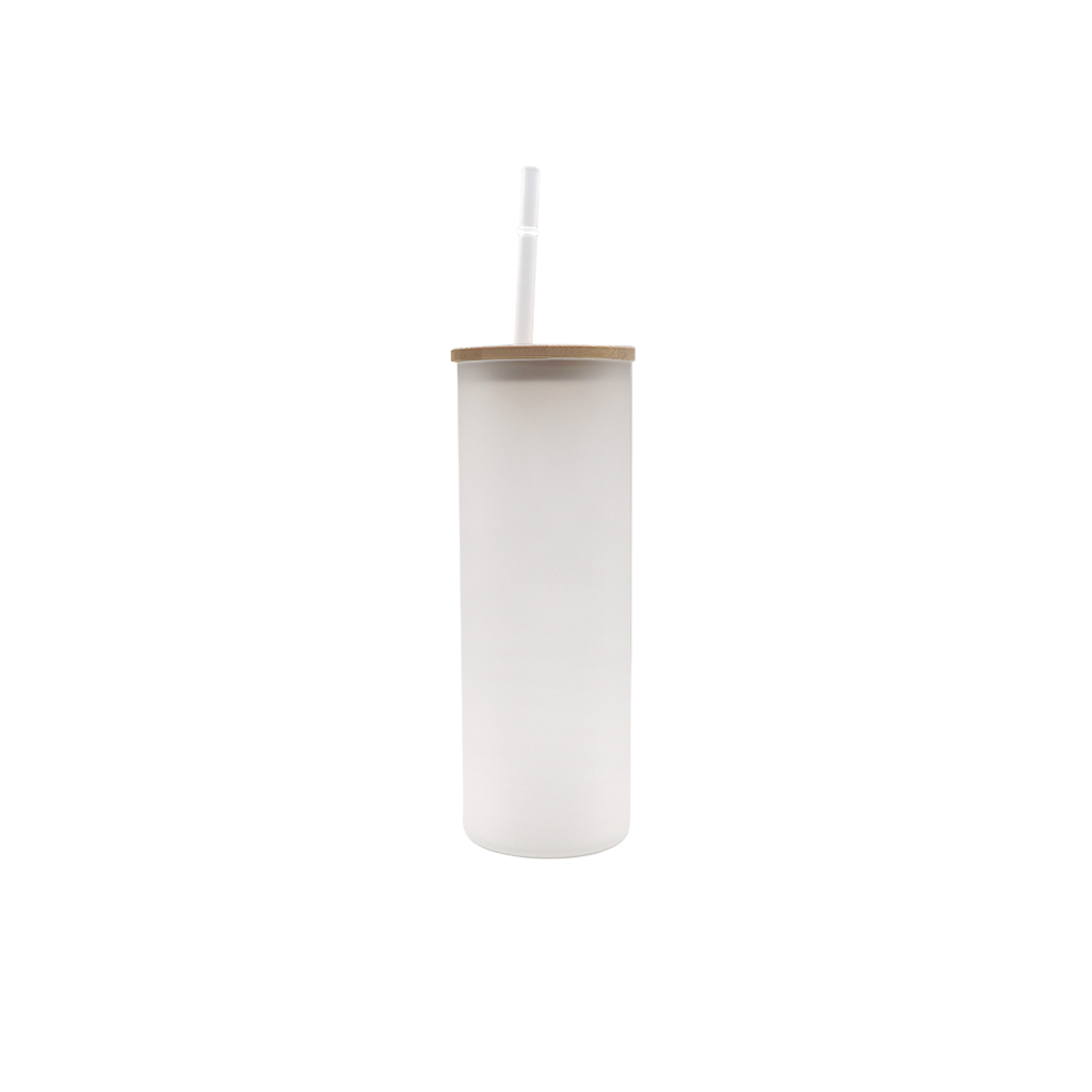 25oz Frosted Sublimation Glass Tumbler with Bamboo Lid and Straw