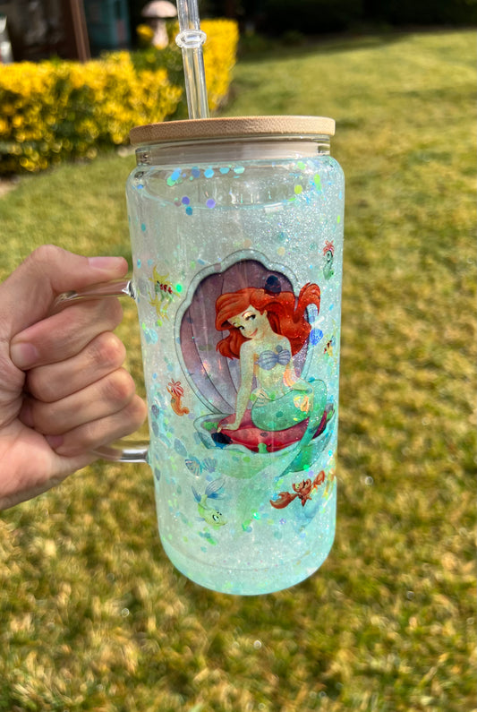 Little Mermaid Life is the Bubbles Snowglobe Tumbler with Handle